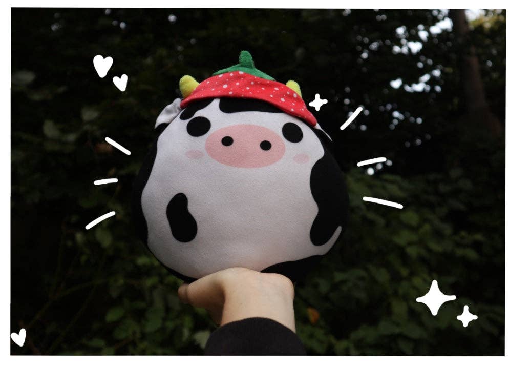 Plushie Cow with Strawberry Hat