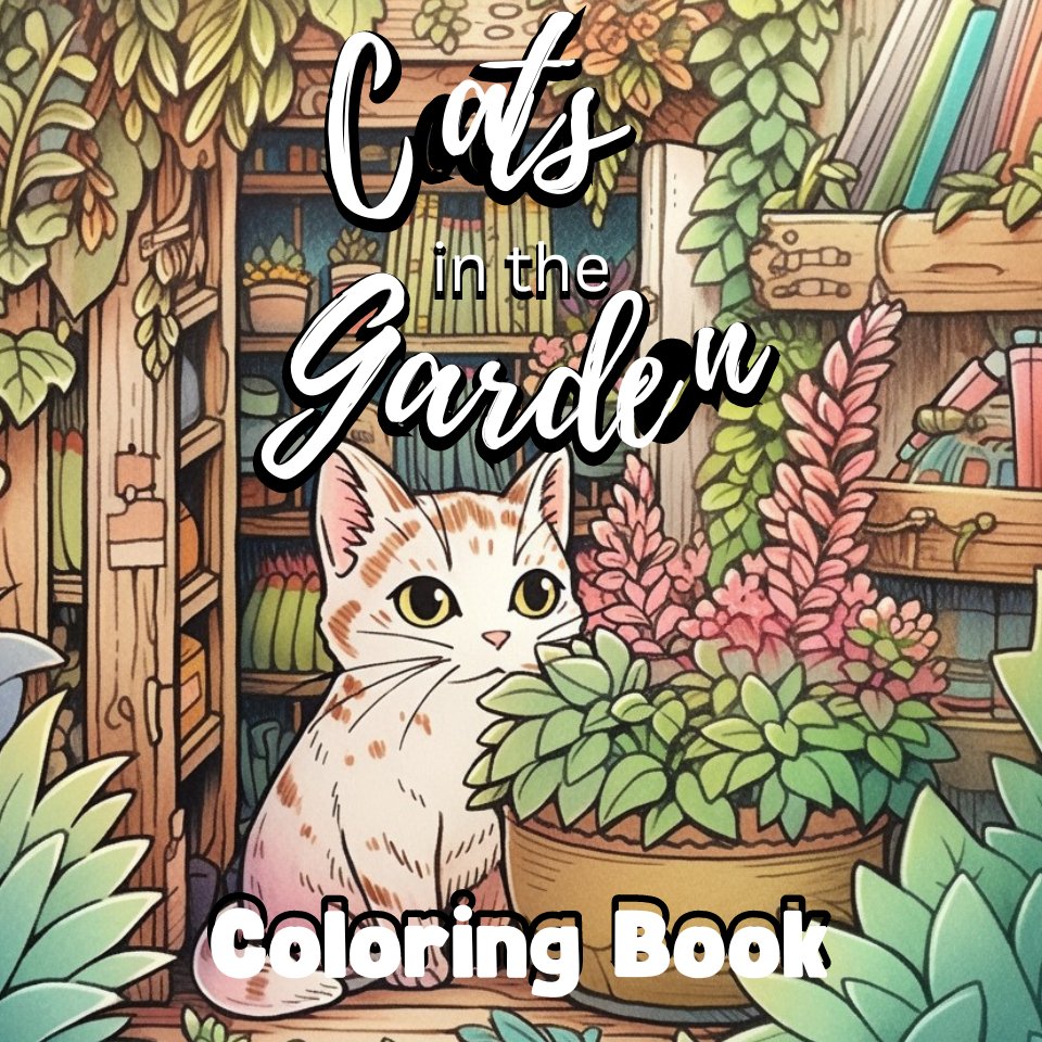 Cats in the Garden - Digital Coloring Book - RainyDayReader