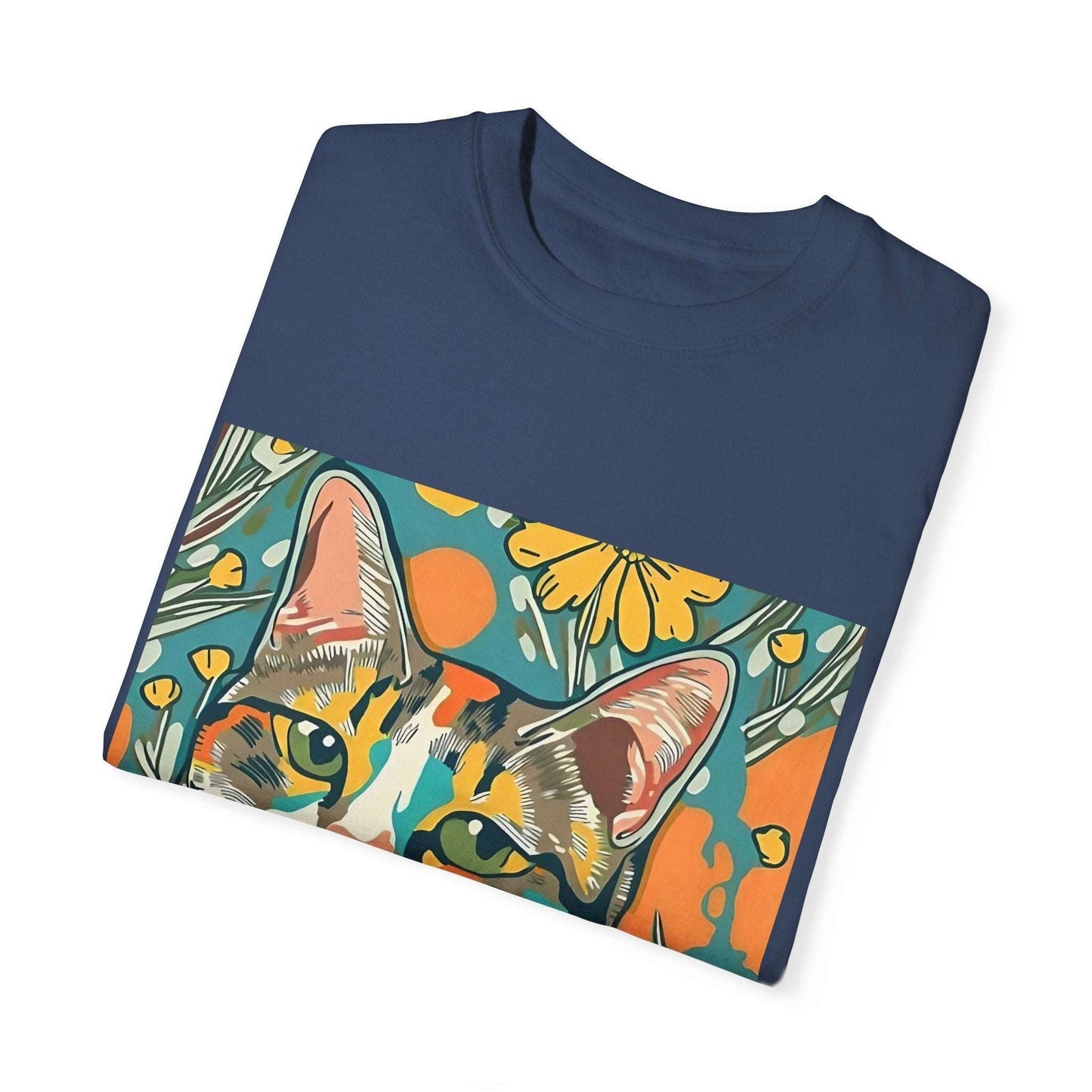 Floral Cat Unisex T - shirt, quirky, bold, bright, botanical cat design - RainyDayReader