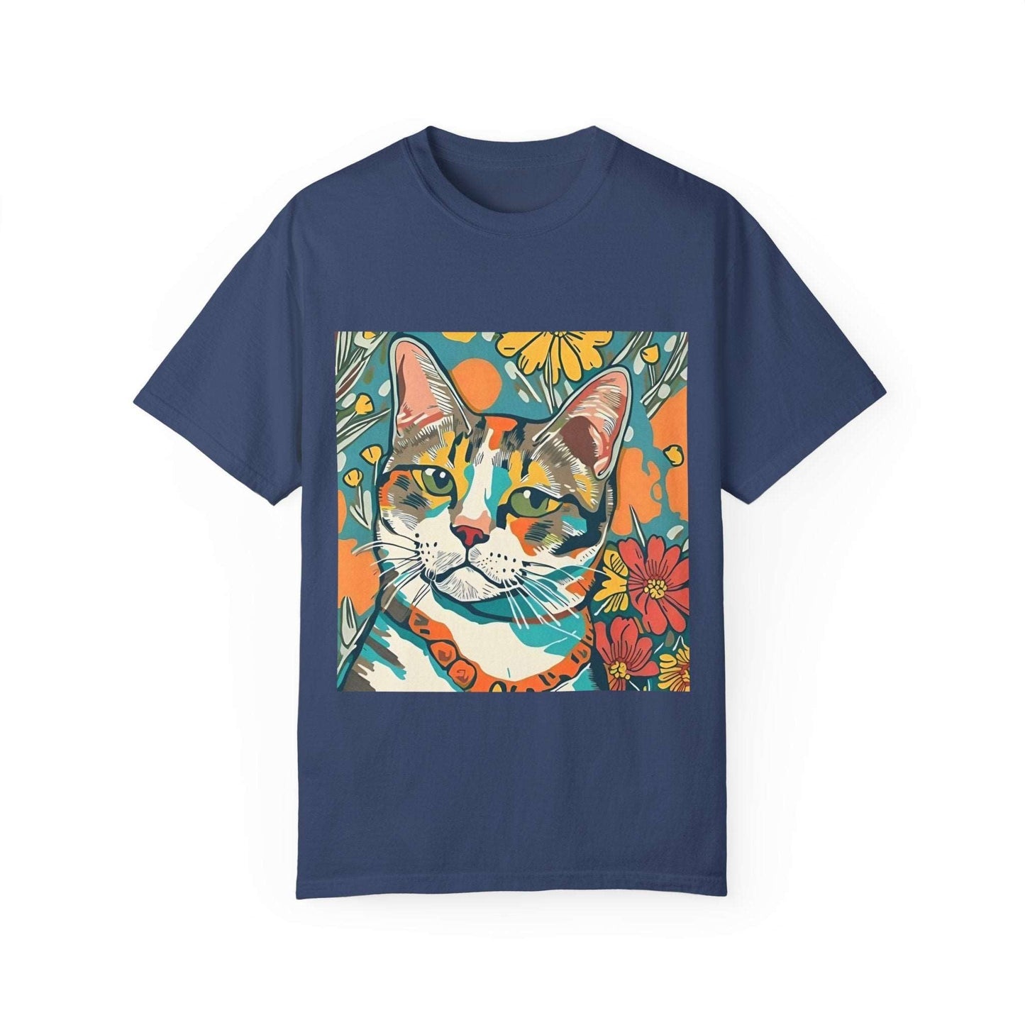 Floral Cat Unisex T - shirt, quirky, bold, bright, botanical cat design - RainyDayReader