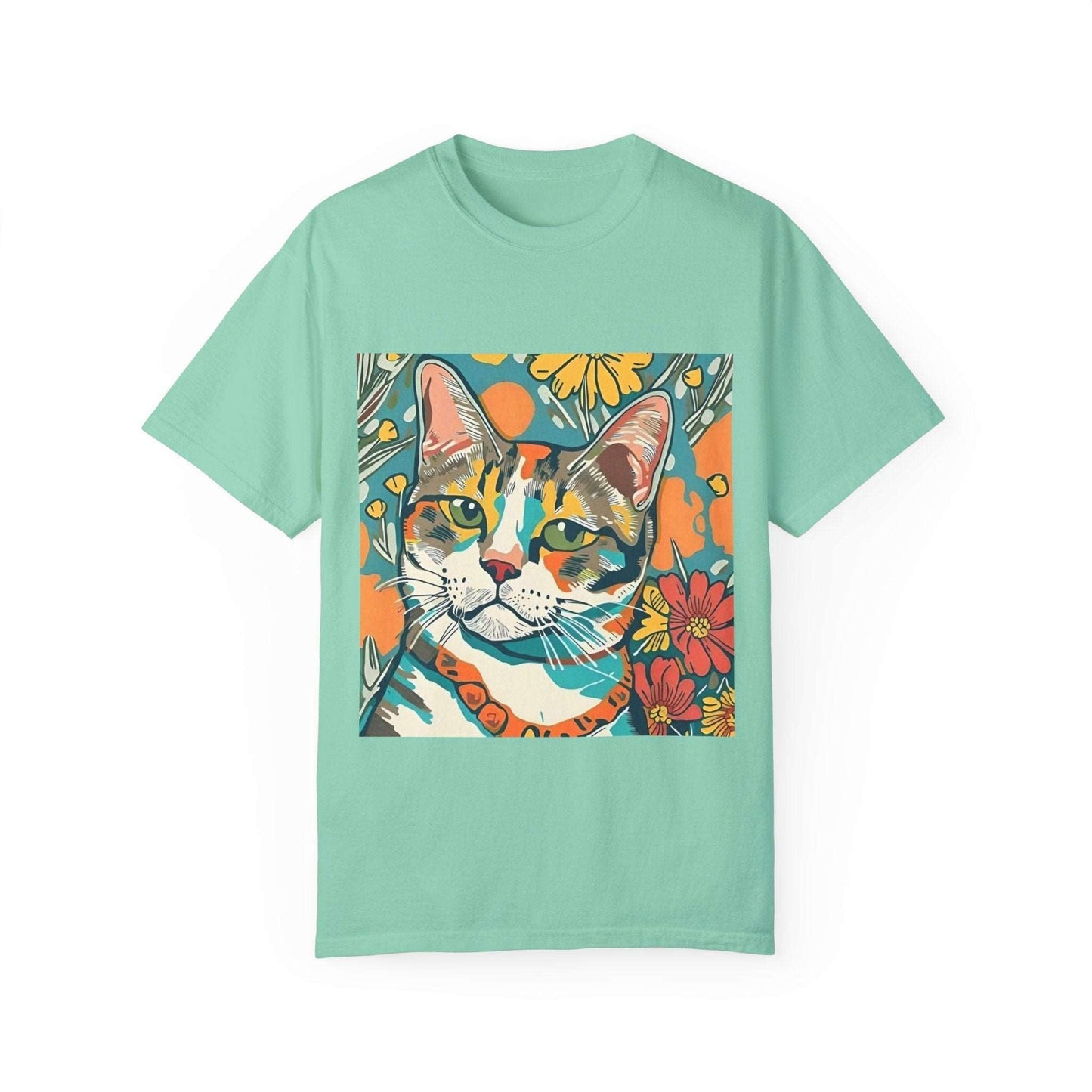 Floral Cat Unisex T - shirt, quirky, bold, bright, botanical cat design - RainyDayReader