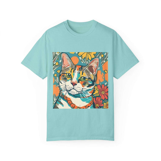 Floral Cat Unisex T - shirt, quirky, bold, bright, botanical cat design - RainyDayReader