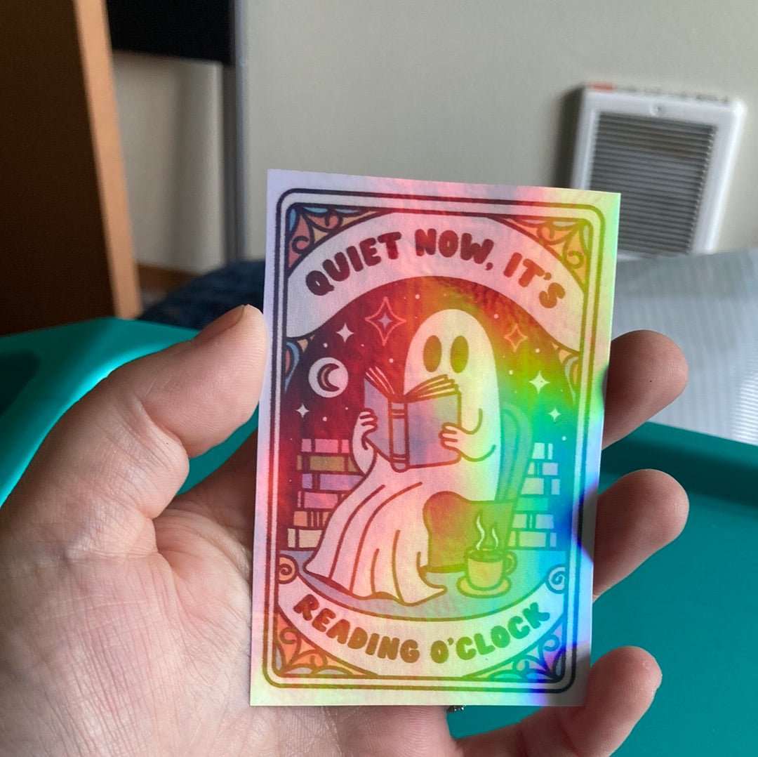 Ghost Reading Holographic Sticker - RainyDayReader