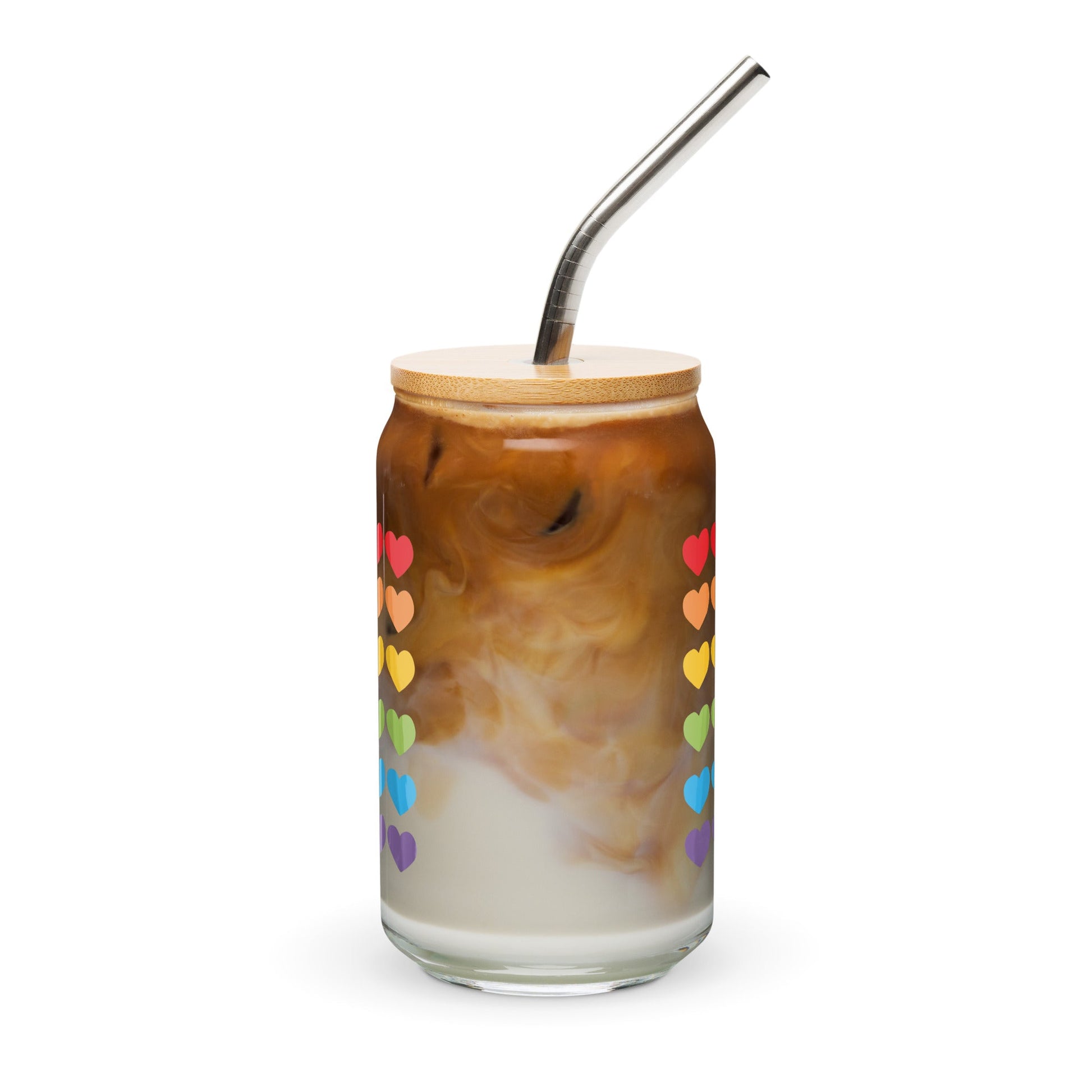 Rainbow Hearts Libbey Iced Coffee Cup - RainyDayReader