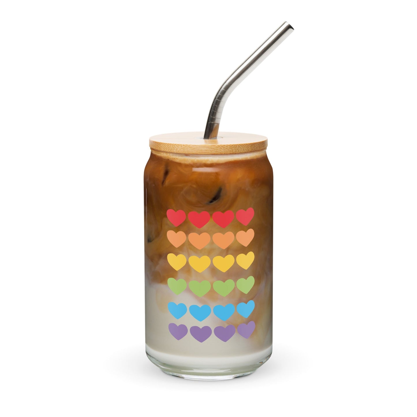 Rainbow Hearts Libbey Iced Coffee Cup - RainyDayReader