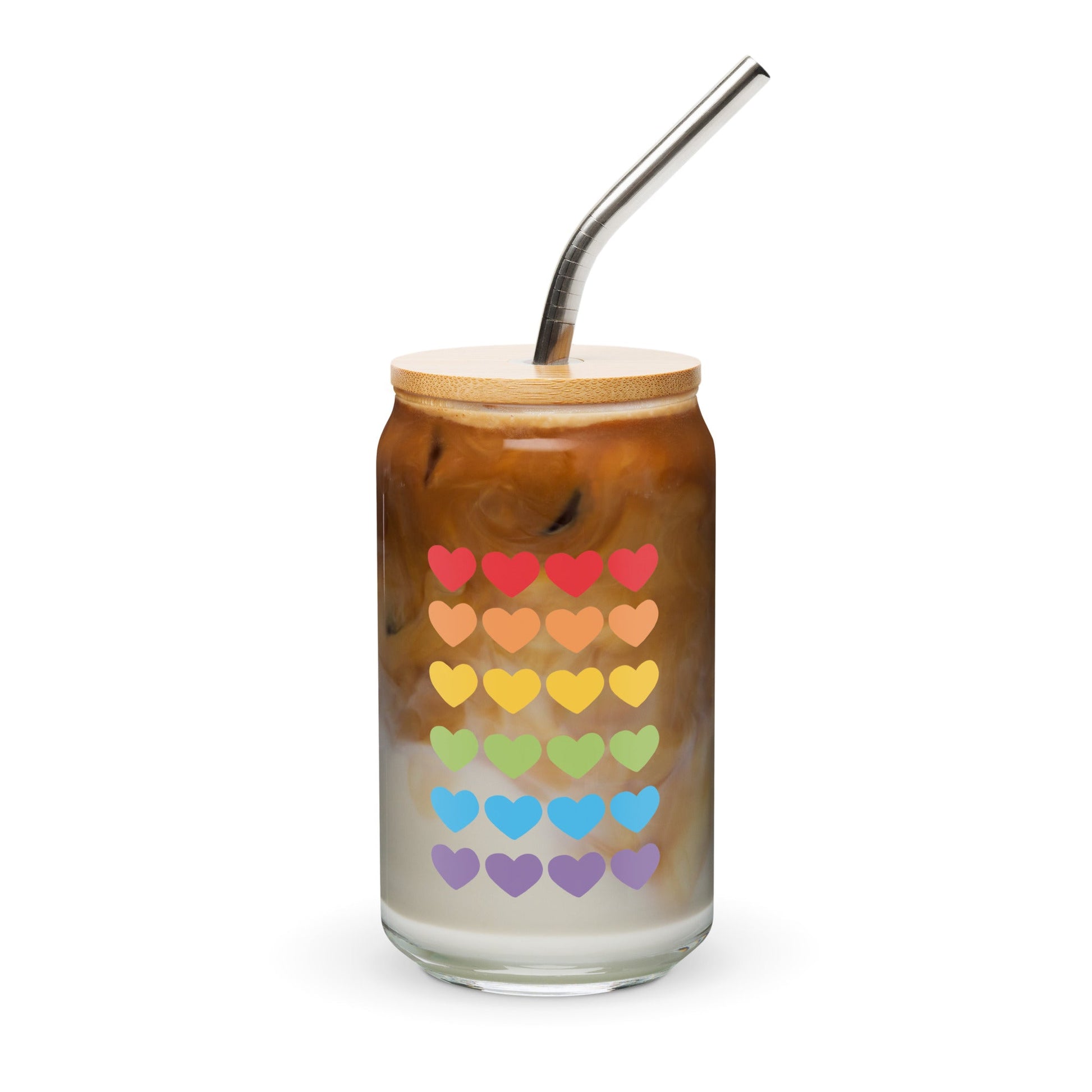 Rainbow Hearts Libbey Iced Coffee Cup - RainyDayReader