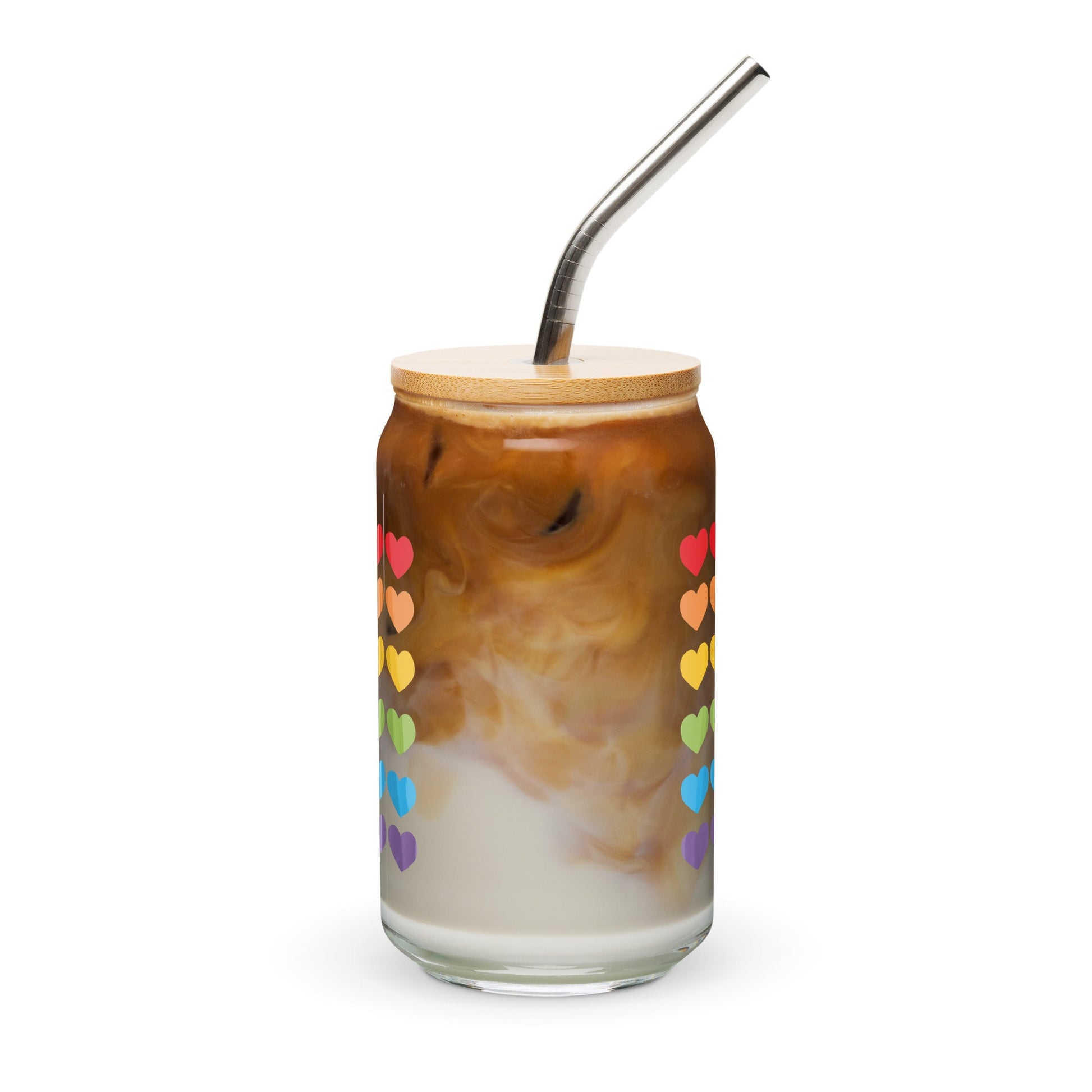 Rainbow Hearts Libbey Iced Coffee Cup - RainyDayReader